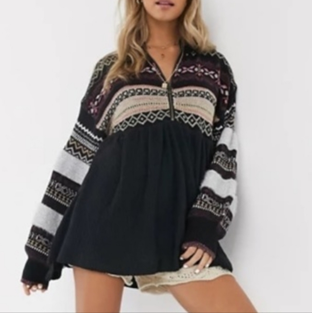 Free People Cabin Fever Swit Sweater Long Sleeve Half Zip Metallic Black Sm NWT - Picture 14 of 16